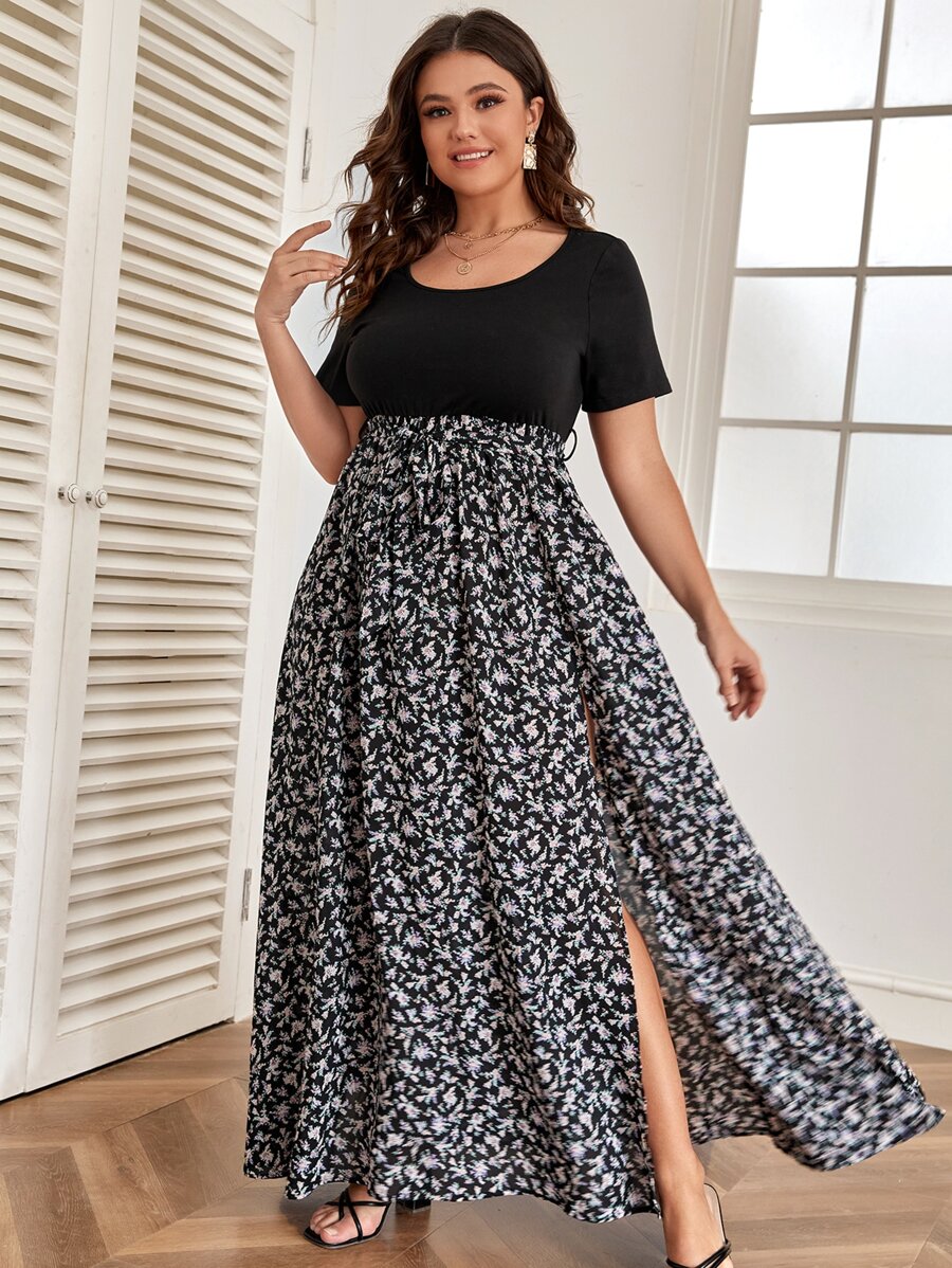 SHEIN Clasi Vestido floral de muslo con abertura - Negro - Ver 1