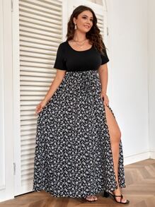 SHEIN Clasi Vestido floral de muslo con abertura - Negro - Ver 5