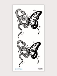 1sheet Butterfly & Snake Pattern Tattoo Sticker - Black - View 1