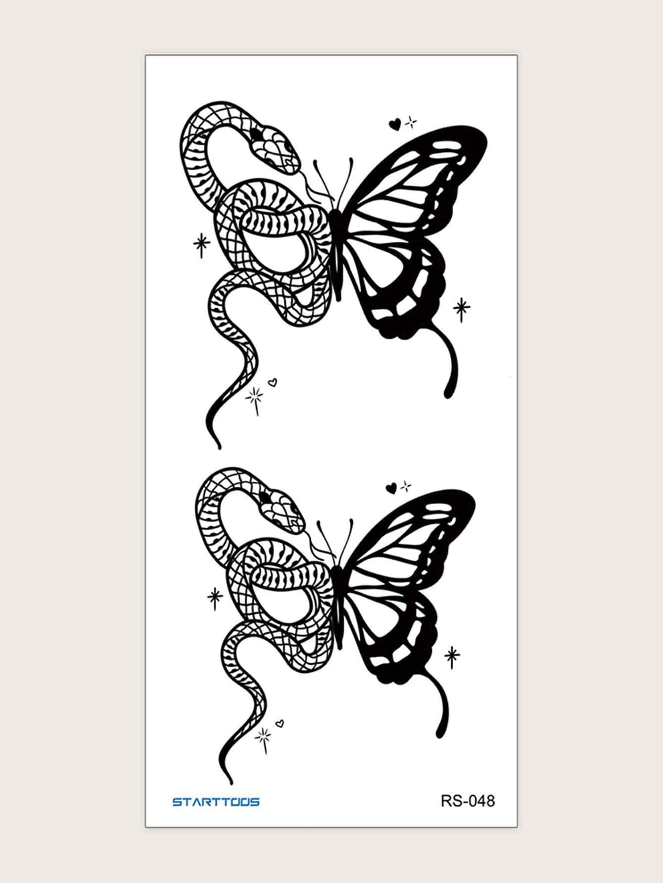 1sheet Butterfly & Snake Pattern Tattoo Sticker - Black - View 1