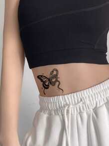 1sheet Butterfly & Snake Pattern Tattoo Sticker - Black - View 2