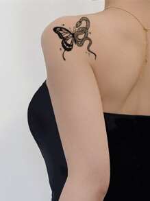 1sheet Butterfly & Snake Pattern Tattoo Sticker - Black - View 4