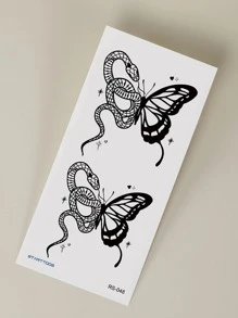 1sheet Butterfly & Snake Pattern Tattoo Sticker - Black - View 5