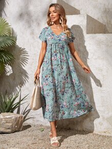 EMERY ROSE Floral Print Batwing Sleeve Pocket Detail Smock Dress - Multicolor - View 3