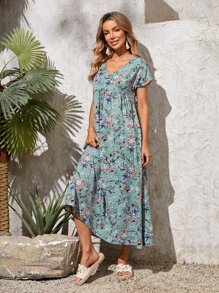 EMERY ROSE Floral Print Batwing Sleeve Pocket Detail Smock Dress - Multicolor - View 4