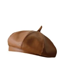 Minimalist Solid Beret Elegant - Brown - View 12