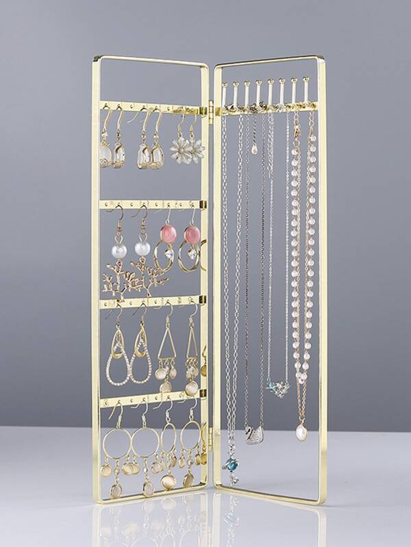 1pc Multifunction Jewelry Storage Rack, Gold Iron Necklace Display Rack