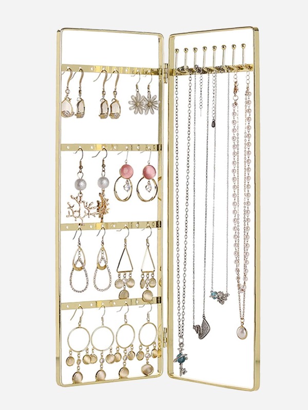 1pc Multifunction Jewelry Storage Rack, Gold Iron Necklace Display Rack