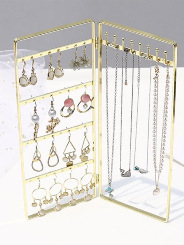 1pc Multifunction Jewelry Storage Rack, Gold Iron Necklace Display Rack