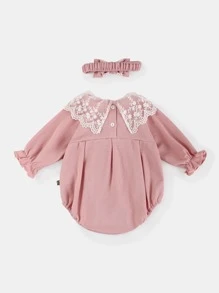 Peninsula Baby 女嬰刺繡網紗荷葉邊附髮帶連身背心 - 淺粉色 - 查看 2