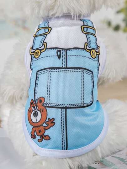 1pc Pet Summer Vest With Straps And Printed Pattern