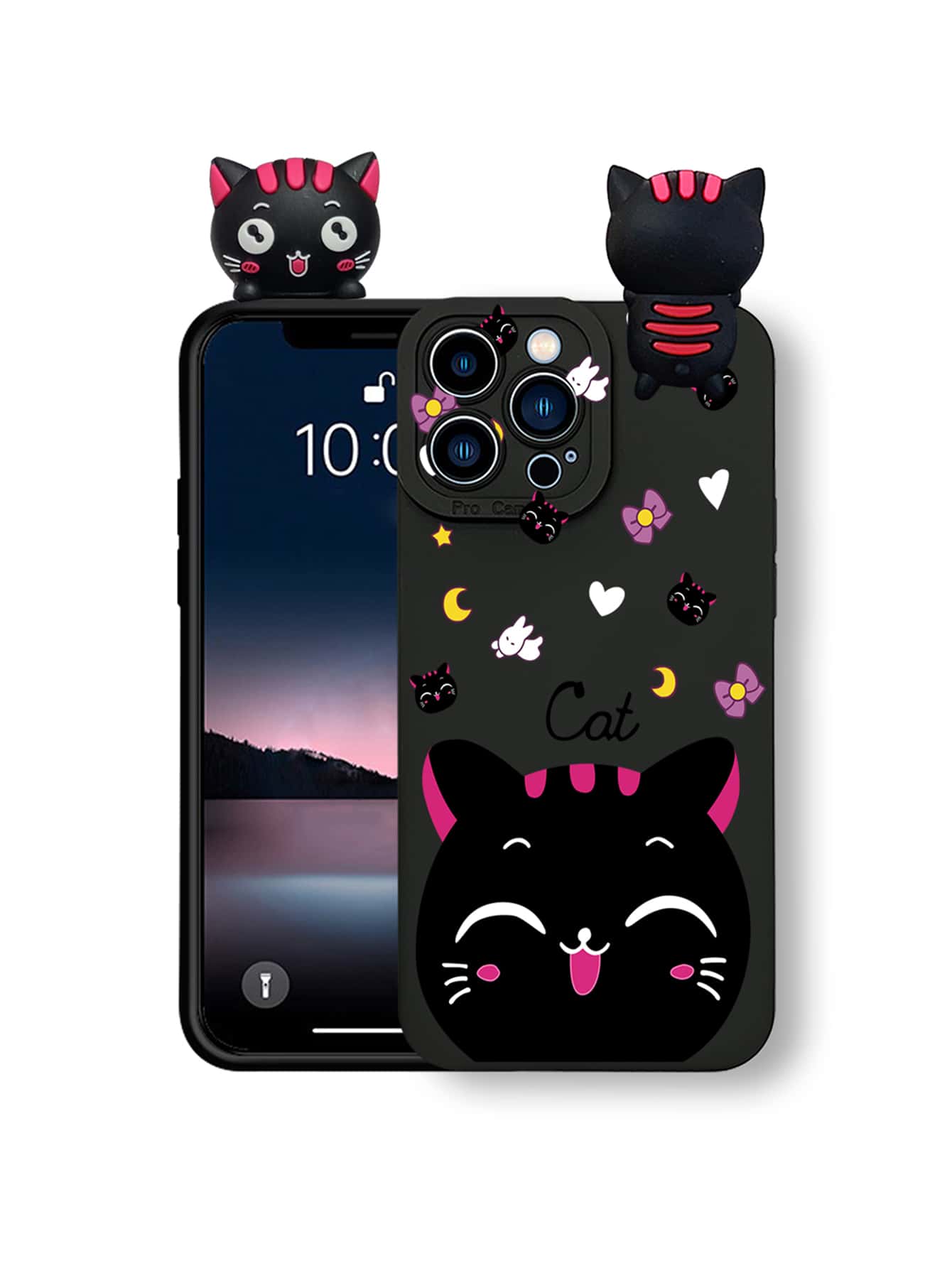 Ốp lưng điện thoại hình mèo 3D ngộ nghĩnh, tương thích với iPhone 15 Pro Max và S23, bảo vệ toàn diện. - màu đen - Xem 1