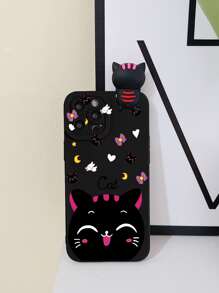 Ốp lưng điện thoại hình mèo 3D ngộ nghĩnh, tương thích với iPhone 15 Pro Max và S23, bảo vệ toàn diện. - màu đen - Xem 4