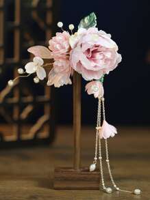 1pc Vintage Floral Tassel Hair Clip For Women, Hair Accessories For Women, Head Accesssories, Claw Clips, Hair Slide - Pink - View 5