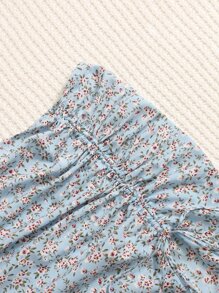 Soleia Ditsy Floral Drawstring Split Thigh Skirt - Multicolor - View 4