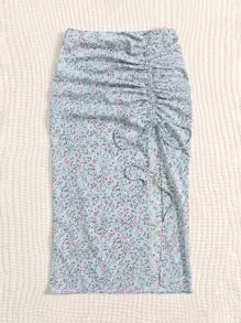 Soleia Ditsy Floral Drawstring Split Thigh Skirt - Multicolor - View 5