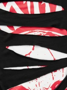 ROMWE PUNK Vestido ajustado con estampado de letra desgarro de hombros descubiertos - Negro - Ver 3