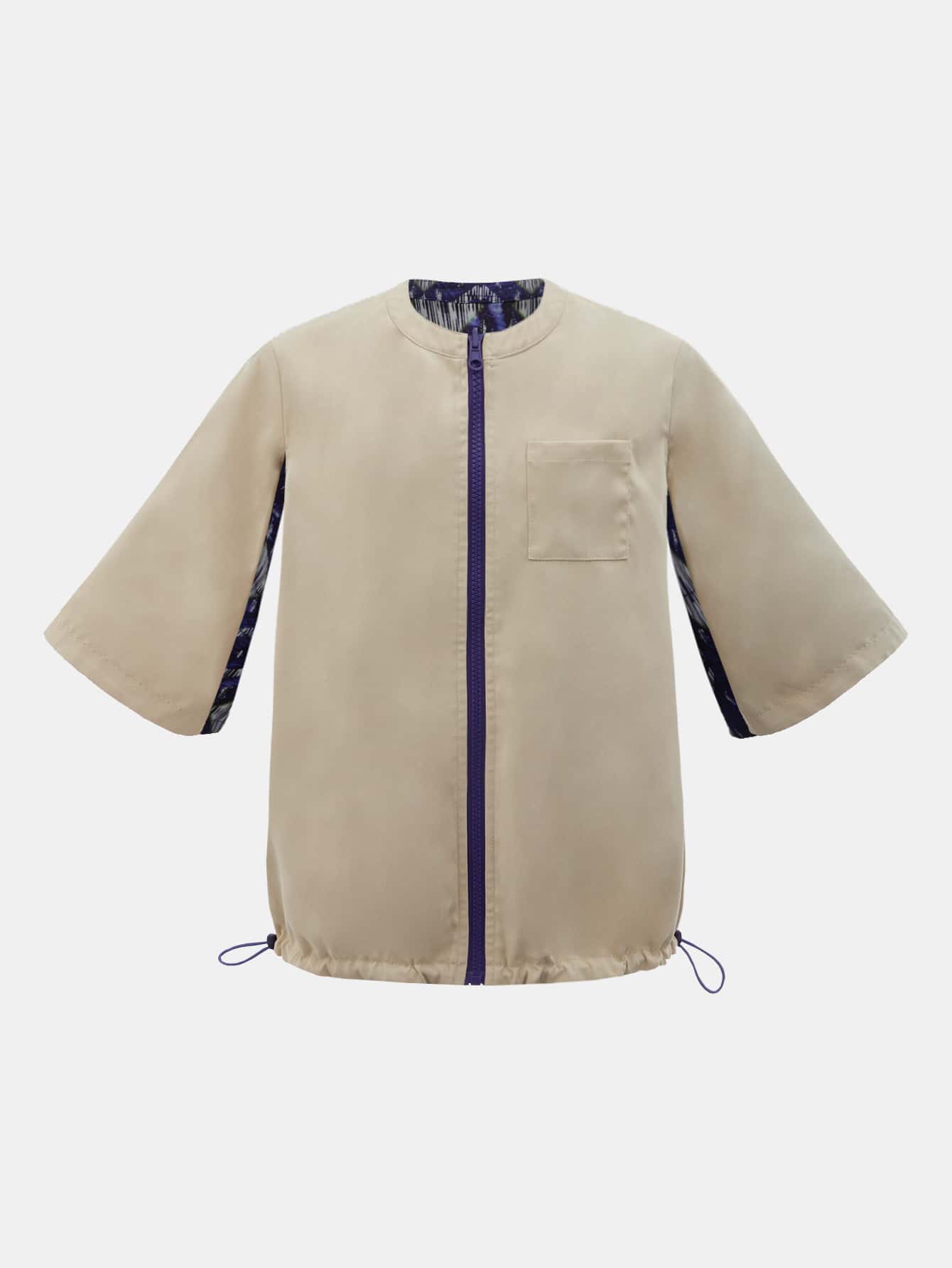 ZYEM NYC Boys Letter Graphic Drawstring Hem Zipper Double Face Jacket - Khaki - View 1