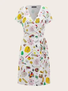 David Méndez Alonso Cartoon Graphic Tie Side Dress - Multicolor - View 1