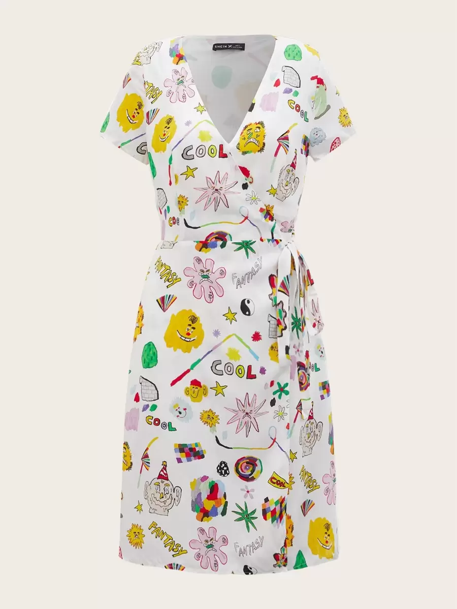 David Méndez Alonso Cartoon Graphic Tie Side Dress - Multicolor - View 1