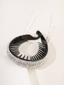 1 Máy Tính Full Kim Cương Giả Tua Rua Đuôi Ngựa Giá Đỡ, Thanh Lịch Bun Maker Với Kim Cương Giả Và Tua Rua Cho Tóc Đuôi Ngựa Cao, chuối Kẹp Tóc - Bạc - Xem 2