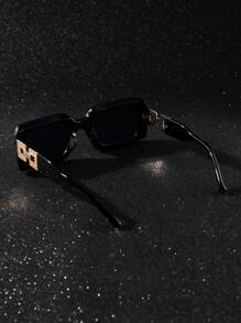 1PC Men Rectangle Plastic Metal Parts Sunglasses For Summer UV Protection Outdoor Accessories Beach Accessories Sun Glasses Sunglasses Shades For Summer Beach Vacation,Outdoor,Travel - Black - View 4