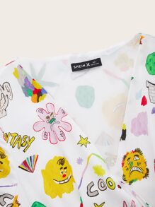 David Méndez Alonso Cartoon Graphic Tie Side Dress - Multicolor - View 4