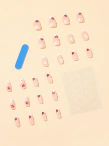 24入組長款尖形假指甲和1入組指甲銼和1片果凍膠 - 彩色 - 查看 2