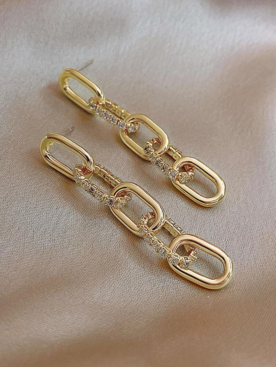 Geo Decor Drop Earrings - Yellow Gold - View 1