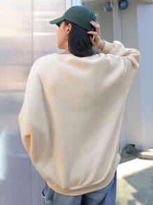 DAZY 贴片细节落肩保暖超大码卫衣 秋冬 - 米色 - 查看 2