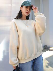 DAZY 贴片细节落肩保暖超大码卫衣 秋冬 - 米色 - 查看 3