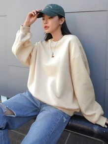 DAZY 贴片细节落肩保暖超大码卫衣 秋冬 - 米色 - 查看 7