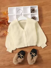 SHEIN Leap Crew Baby Girl Button Front Ribbed Knit Cardigan - Apricot - View 1