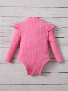 SHEIN Baby Ruffle Trim Rib-knit Bodysuit