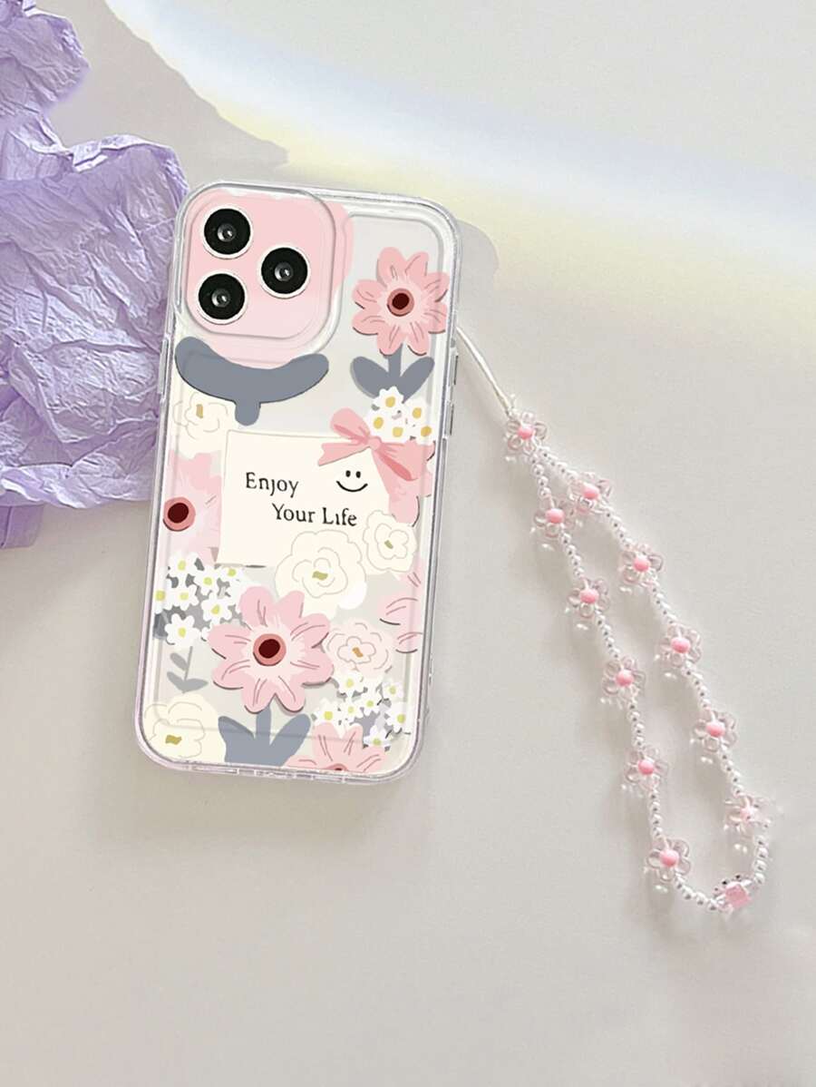 Floral Pattern Phone Case With Lanyard