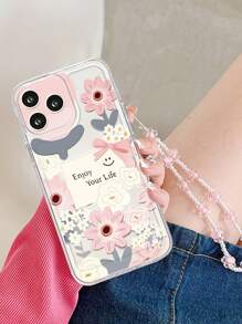 Floral Pattern Phone Case With Lanyard