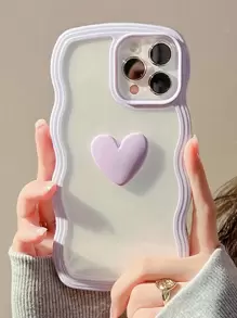 Valentines Anti-Fall Heart Decor Phone Case Compatible With IPhone 11,IPhone 13,IPhone 14 Pro Max Waterproof Shockproof Scratch Resistant - Lilac Purple - View 1
