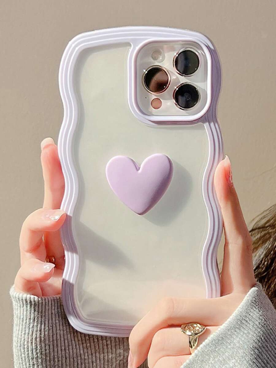 Valentines Anti-Fall Heart Decor Phone Case Compatible With IPhone 11,IPhone 13,IPhone 14 Pro Max Waterproof Shockproof Scratch Resistant - Lilac Purple - View 1
