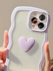Valentines Anti-Fall Heart Decor Phone Case Compatible With IPhone 11,IPhone 13,IPhone 14 Pro Max Waterproof Shockproof Scratch Resistant - Lilac Purple - View 2