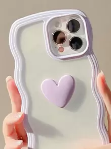 Valentines Anti-Fall Heart Decor Phone Case Compatible With IPhone 11,IPhone 13,IPhone 14 Pro Max Waterproof Shockproof Scratch Resistant - Lilac Purple - View 3
