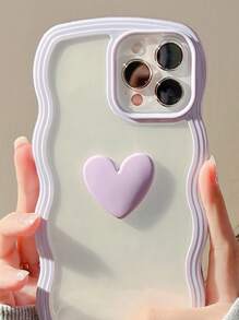 Valentines Anti-Fall Heart Decor Phone Case Compatible With IPhone 11,IPhone 13,IPhone 14 Pro Max Waterproof Shockproof Scratch Resistant - Lilac Purple - View 4