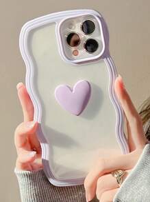 Valentines Anti-Fall Heart Decor Phone Case Compatible With IPhone 11,IPhone 13,IPhone 14 Pro Max Waterproof Shockproof Scratch Resistant - Lilac Purple - View 5