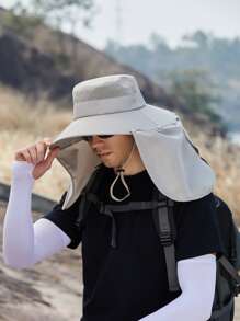 1 Mũ xô câu cá thoáng khí có thể tháo rời dành cho nam có nắp cổ, thích hợp để chống nắng ngoài trời và hàng ngày - Màu be - Xem 1