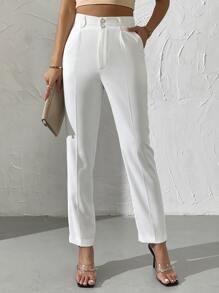 Chiquease High Waist Slant Pocket Suit Pants - White - View 1