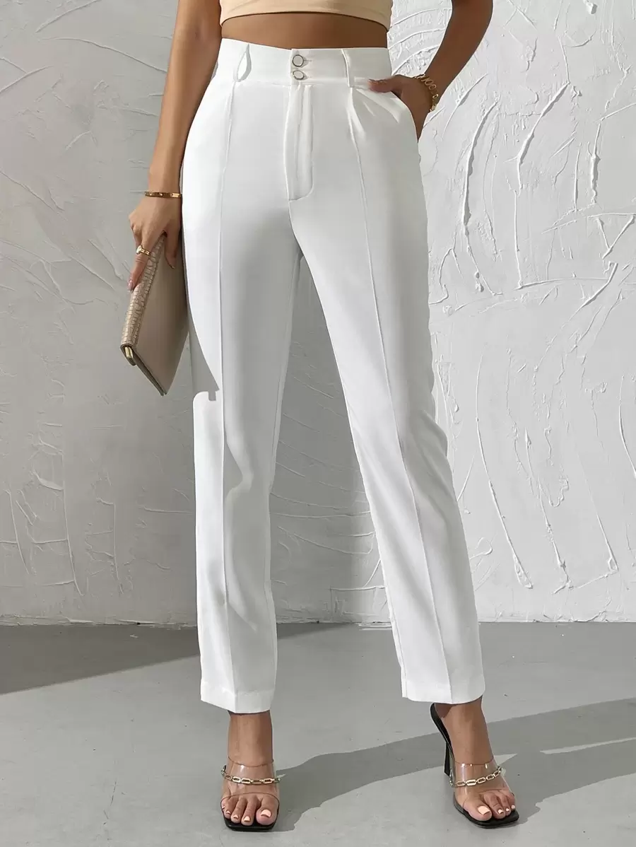 Chiquease High Waist Slant Pocket Suit Pants - White - View 1