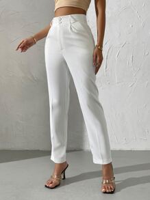 Chiquease High Waist Slant Pocket Suit Pants - White - View 5