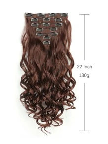 7 piezas Extensión del pelo con clip largo rizado sintético - Marrón - Ver 3