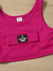 SHEIN 小女童1入組字母貼布上衣和1入組附腰帶短褲帶腰包 - 玫紅色 - 查看 4