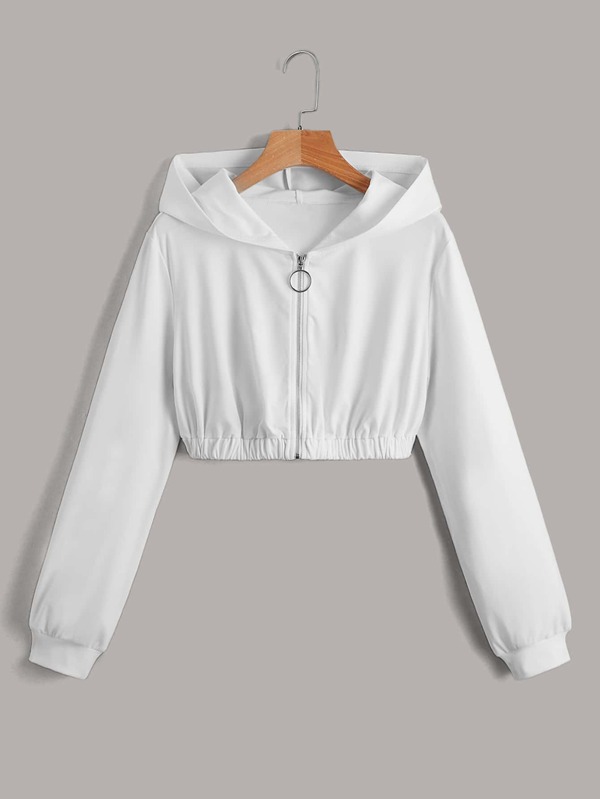 SHEIN EZwear Solid Crop Oring Zip Up Hoodie SHEIN USA