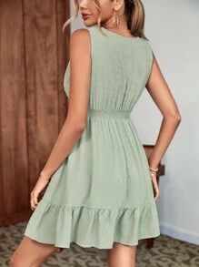 SHEIN VCAY Guipure Lace Insert Ruffle Hem Dress - Mint Green - View 2